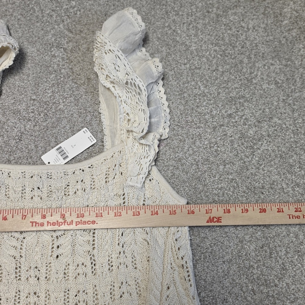 Anthropologie Ruffled Garden Sweater Tank Top Ivory Knit Lace Trim NWT Large - Picture 9 of 11